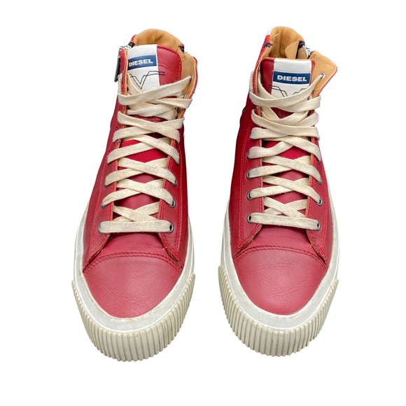 Diesel S-Voyage Mens 10.5 Red Leather High Top Sneakers Side Zip